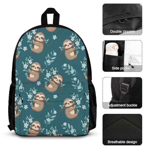 AMRANDOM Backpack Bookbag Set with Lunch Box Case Sloth Flowers Backpack Casual Daypacks3