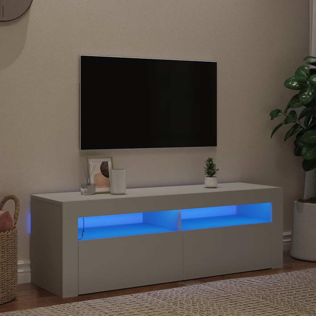 vidaXL Mueble para TV con Luces LED Soporte Mobiliario Aparador Estante Salón Sala de Estar Dormitorio Decoración Blanco 120x35x40 cm