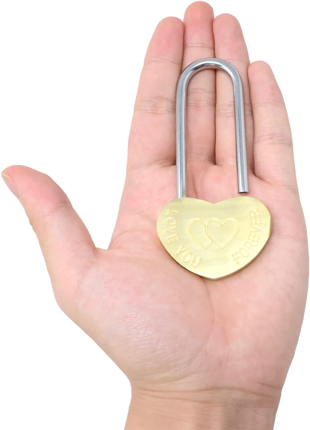 Honbay Love Lock Without Key, Engraved Love You Forever Double Heart Padlock, Solid Brass Heart Lock, Wish Lock, Everlasting Love for Lovers, Romantic Padlock
