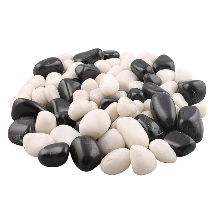 Decorative Polished Marble Stone Pebbles for Aquarium Plant Pots Vase Fillers Home Decor Garden Decoration (Black & White, Dia: 25-35mm, 1000 Grams)-image-40