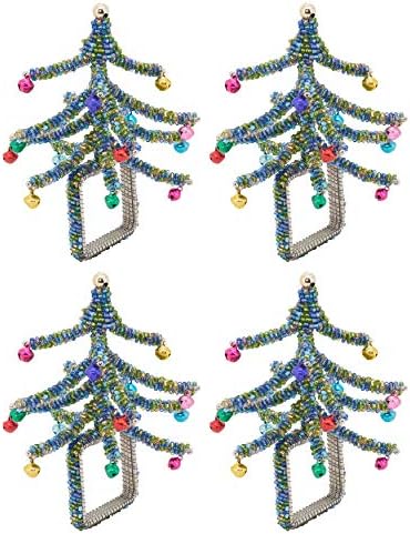 "SARO LIFESTYLE Collection Beaded Christmas Tree Napkin Rings (Set of 4), Size: 1.5""x1.5"", Blue" (NR423.BL) image 5