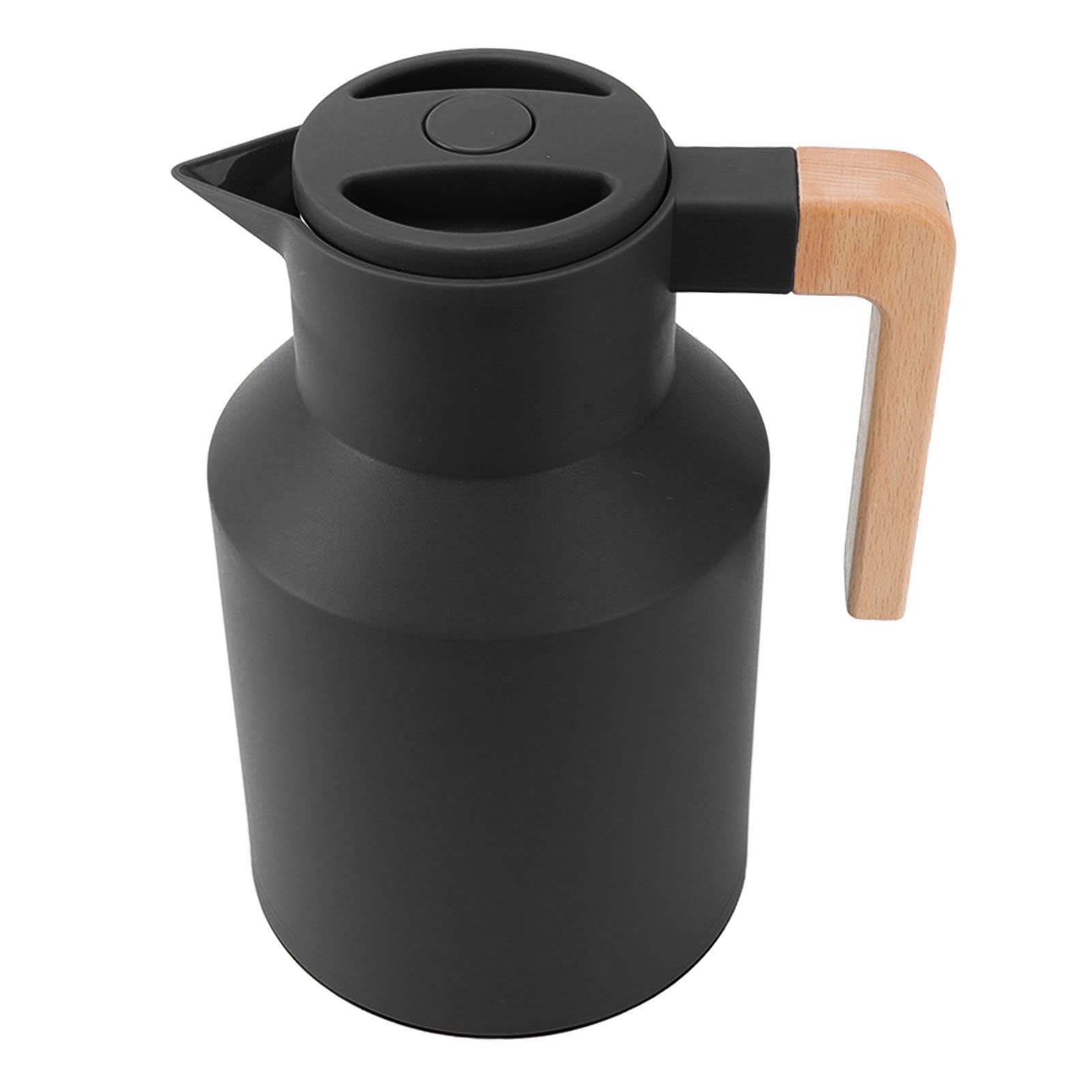 Caraffa Termica Per Caffè, Brocca Per Caraffa Termica con Isolamento Termico, Caraffa Per Caffè 1000 Ml Manico in Legno Doppia Parete Ritenzione del Calore Sottovuoto Caraffa Termica Per(Nero)