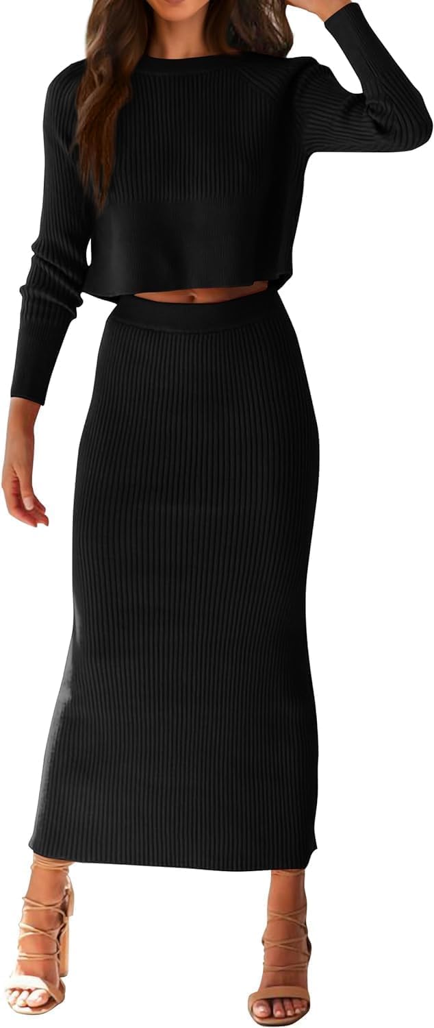 TANMESSOWomen's Two-Piece Sweater Set - Long Sleeve Sweater Dress with Rib Knit Maxi Bodycon Skirt for Chic Casual Outfits