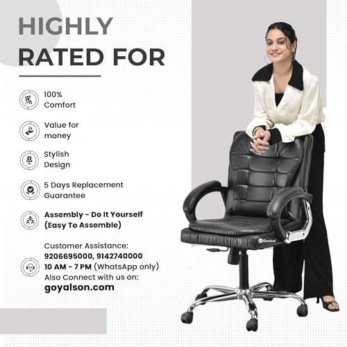 Image of Comfortable Ergonomic Revolving Medium Back Office /Home Study Revolving Leatherette Chair (1, Black, Standard)