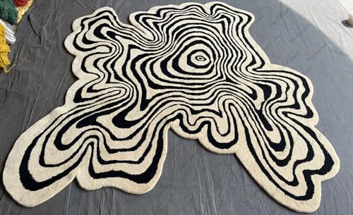 Tapete Irregular con Diseño Ilusión, Lana 100% Hecho a Mano, 5x5 pies