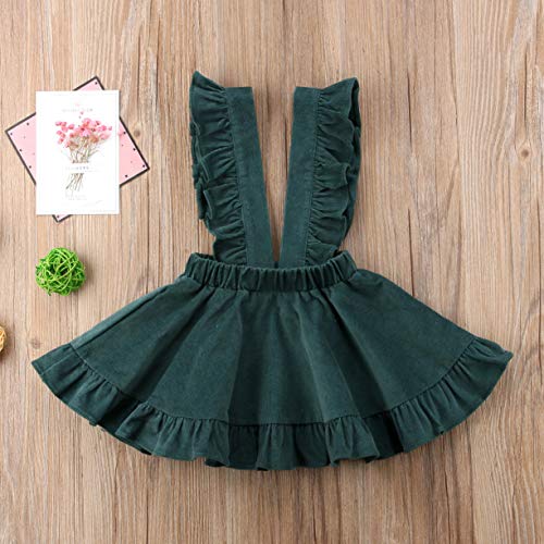 Vohawsa Toddler Baby Girl Velvet Backless Ruffle Strap Overalls Skirt Solid Sleeveless Suspender Tutu Dress Spring Summer Fall (6-7T, Green #2) #TOP6