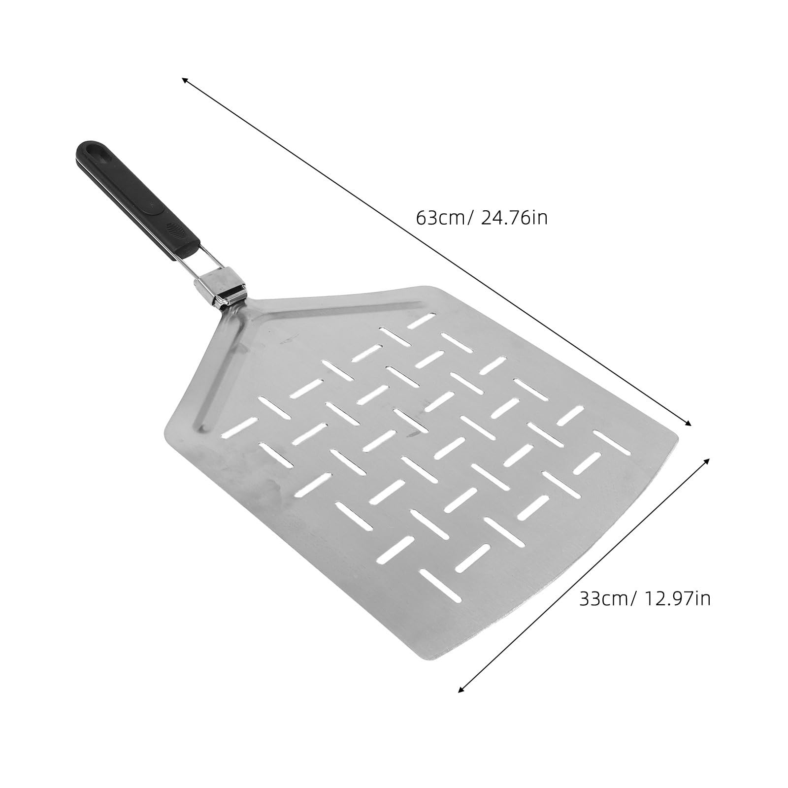 Luxshiny Faltbarer Pizzaschieber 33cm Durchmesser aus Edelstahl zum Sicheren Pizza und Kuchenwenden mit Perforierter Rechteckiger Fläche für Outdoor und Camping