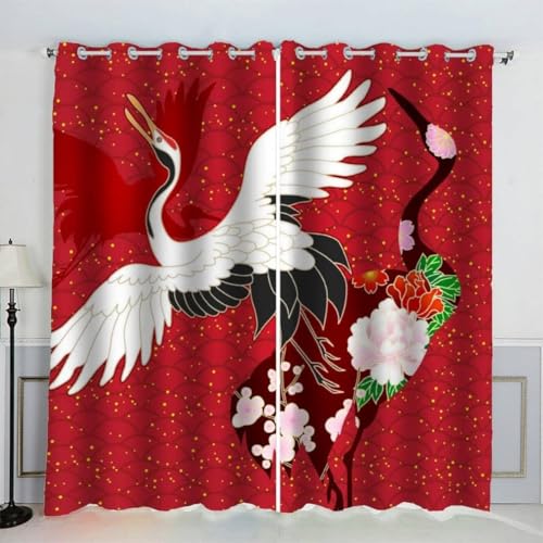 Latwerio Cortina Dormitorio Estilo Japonés Rojo Cortinas Termicas Aislantes, Cortinas Salon Modernas Estilo Japonés Rojo Ojales Cortinas Ventana Habitacion, Visillos Salón 140x160 cm 2 Piezas e3814