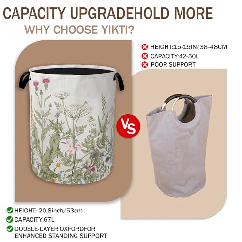 Image of Laundry Hamper,Rustic Wild Flowers Laundry Basket,Spring Floral Portable Collapsible Laundry Room Organization Storage for Dorm Room,Nursery,Bathroom,Bedroom,16x20 Inch