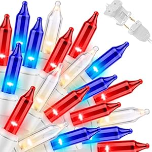 Patriotic String Lights - Red White Blue Mini Lights with White Wire - 19.6Ft 100 Count UL Certified String Lights for Independence Day Patriotic Holidays Decoration (Red, White & Blue) Patriotic String Lights Red White Blue Mini Lights with White Wire 196Ft 100 Count UL Certified String Lights for Independence Day Patriotic Holidays Decoration Red White Blue