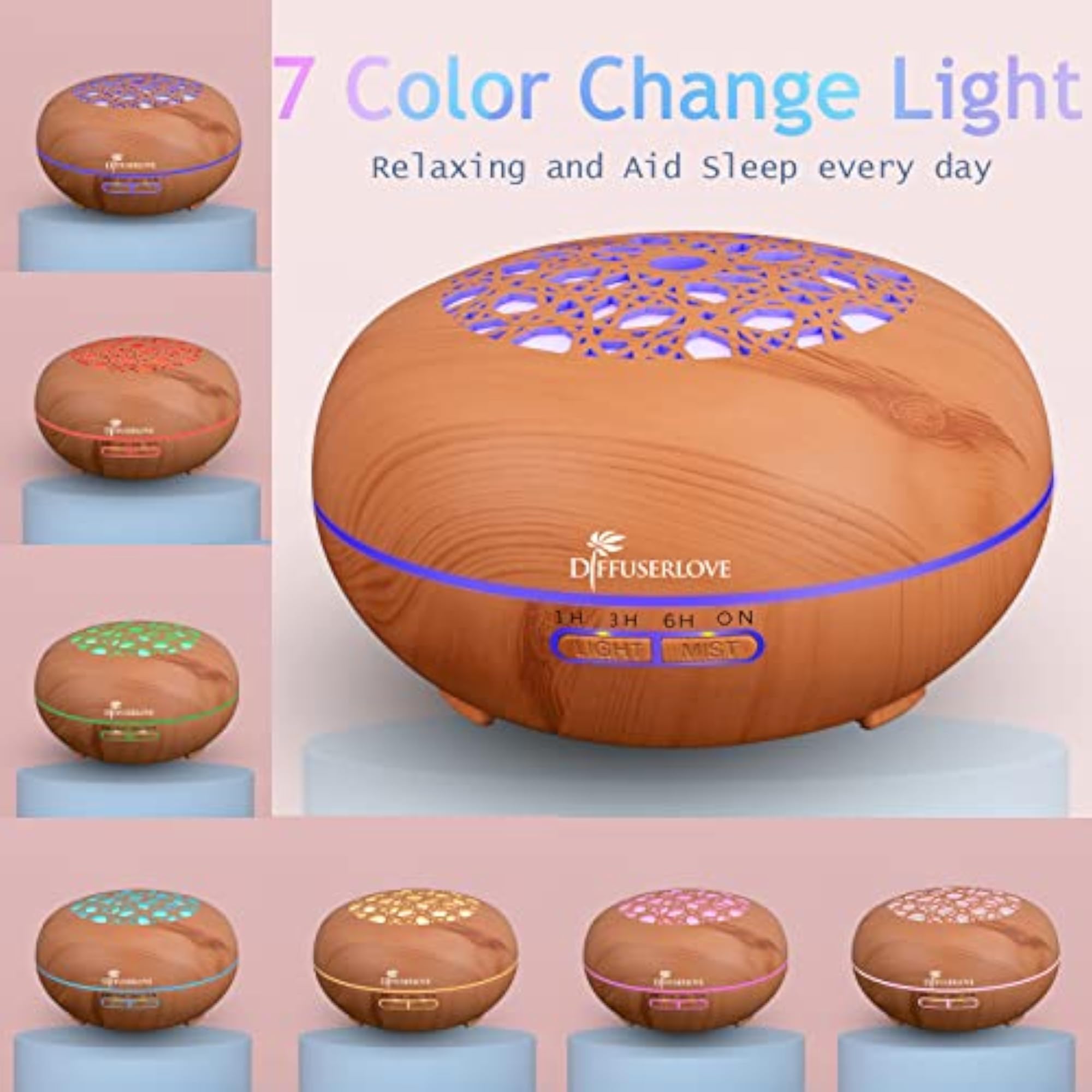 550ML Remote Control Essential Oil Diffuser, Wood Grain