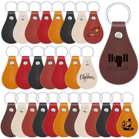 Taiyin 30 Pcs Leather Key Fob Kit for DIY Craft, PU Leather Key Fobs Blanks with Rivets and Key Rings for Laser Engraving Keychain Making Leather Working (Multi Colors) Cover
