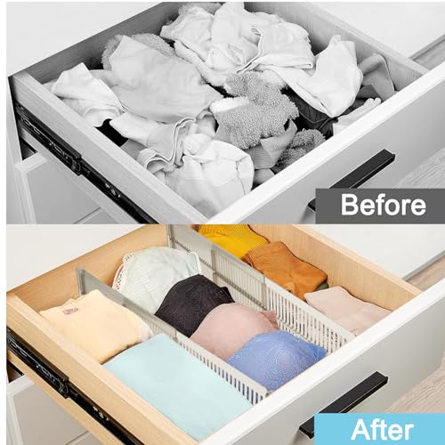 MUXHEL 8 Stück Kunststoff Schubladentrenner Verstellbar, 27-51cm Transparente Küche Schubladen Organizer, 8cm Hoch Schubladenteiler Separatoren für Kommode, Badezimmer, Schlafzimmer