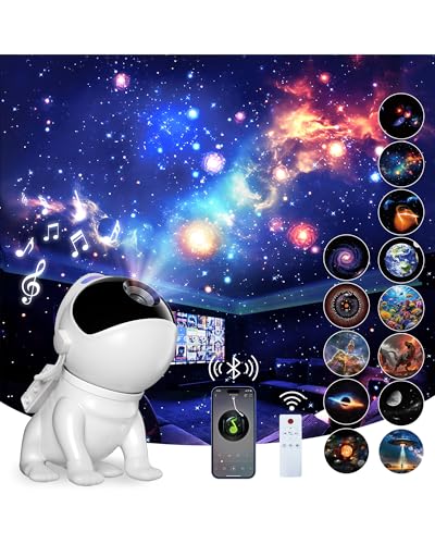 Projecteur Ciel Etoile, Planetarium Projecteur avec 12 Disques,15 Bruits Blancs, Haut-Parleur Bluetooth, Télécommande, Minuterie, Base magnétique, Veilleuse...
