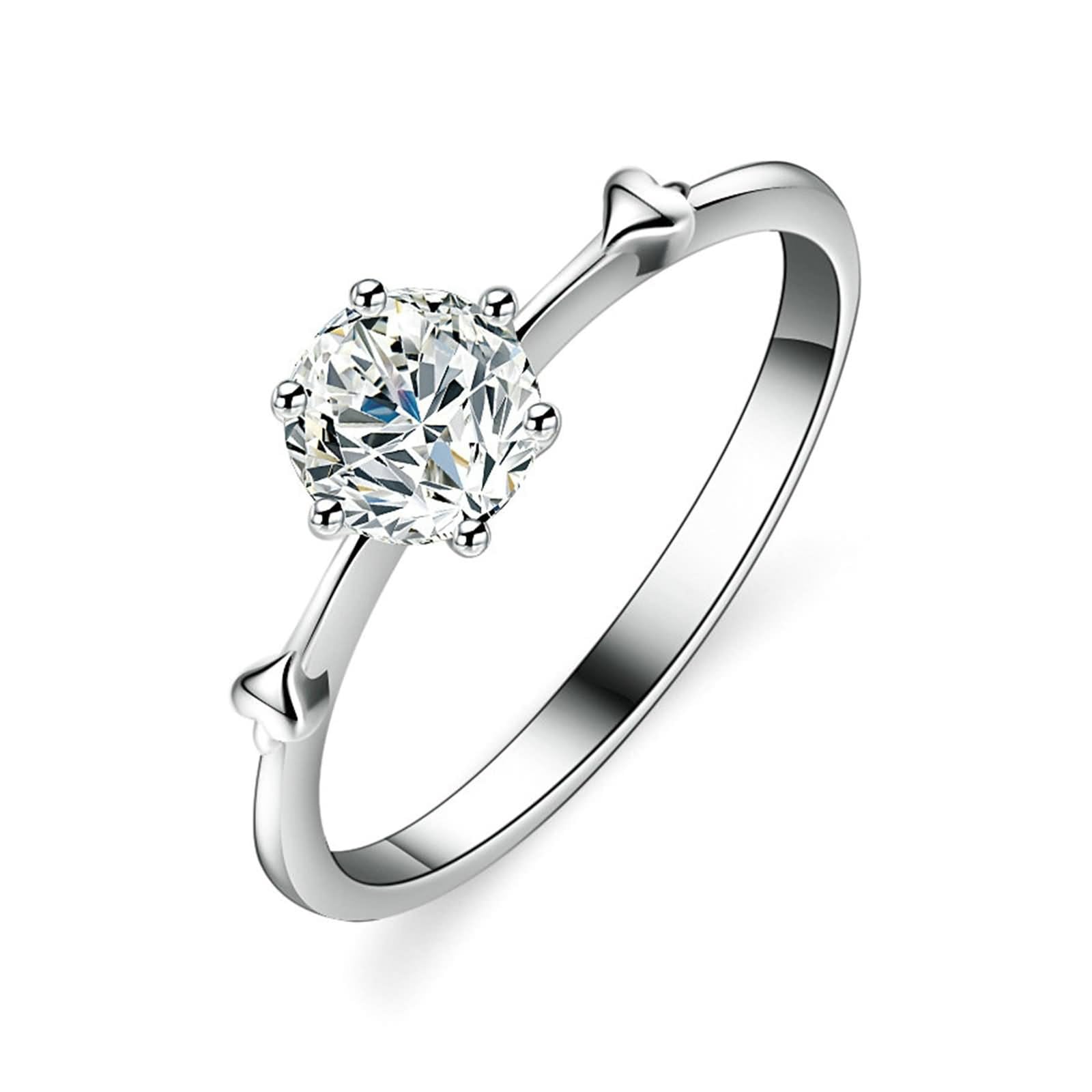 Pierścionek uniwersalny, pierścionek zaręczynowy damski 0,5 ct, diament laboratoryjny z sercem, srebrny, platyna, rozmiar 63 (20,1)