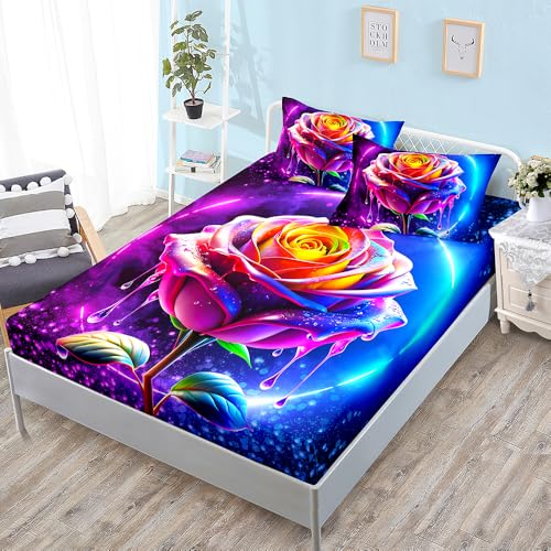 Bed Sheets Rosa Amarilla Púrpura Sabanas Bajeras 180x200 Microfibra Sabanas Cama 180 Transpirable Suave Juego de Sabanas 30cm Profundidad Lavable Cubre Colchon Elastico Ajustable