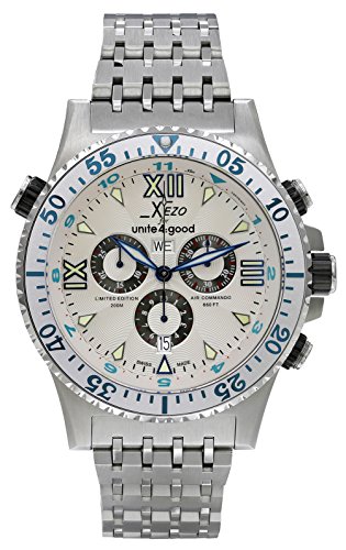 Xezo Men's Air Commando Swiss-Quartz Luxury Sport Chronograph Wrist Watches, Silver (Air Commando D45 S1)