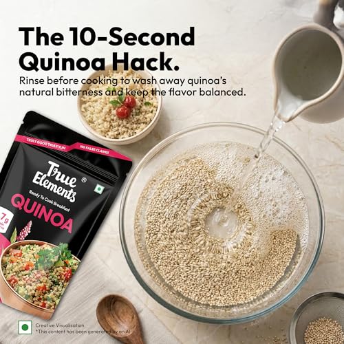 Image of True Elements Wholegrain Premium Quinoa 1kg Pack of 2 - Gluten Free Quinoa Seeds | 6.7g Protein per serve | 25 Servings | High Fibre Supergrain | Ideal for Salads, Bowls & Healthy Recipes