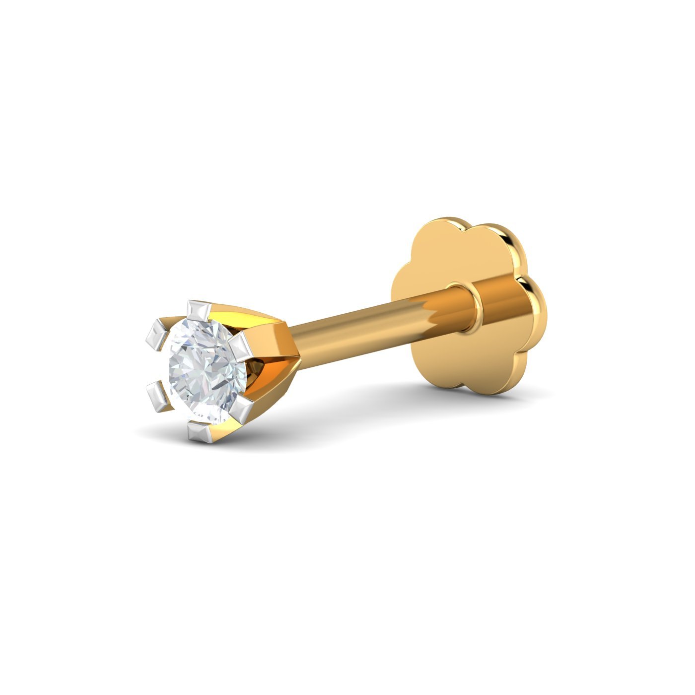 18K Yellow Gold Classic 6-Prong 4-Cent Diamond Nose Stud For Women (piercing required)