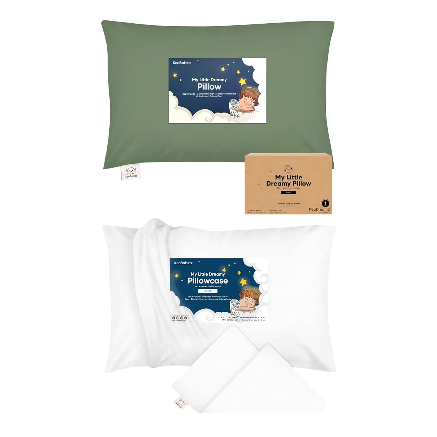 KeaBabies Toddler Pillow with Pillowcase, Jumbo 14X20 and Toddler Pillowcase for 14X20 Pillow - Soft Cotton Kids Jumbo Cushion for Sleeping - Large Cushion Case for Boys, Girls, Bedding Set