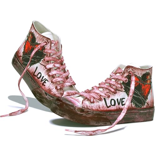 GXZUORUI Women's Fashion Sneakers Men's High-Top Heart & Love Graffiti Design Casual Street Style for Everyday Wear (White, Adult, Women, 10.5, Numeric, US Footwear Size System, Medium)