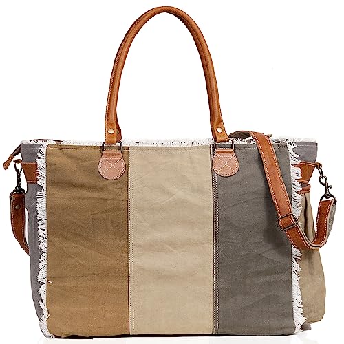 Bolso Tote de Lona para Mujer con Asas de Cuero y Correa miniatura 4