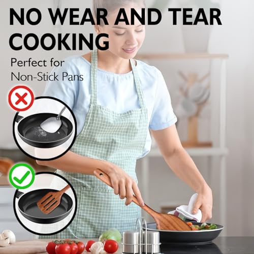 Wooden Non-Stick Kitchen Pan Toolset 7 Pieces Set,100% Natural Teak Kitchen Utensils Spatula, Wooden Cooking Utensils Spoons, Fried Spatula and Salad Fork - Image 8