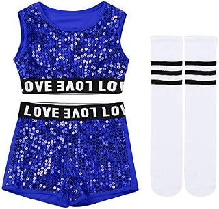 Yeahdor Kids Girl's Sequins Jazz Hip Hop Dance Outfit Cheerleading Stage Costume Dancewear