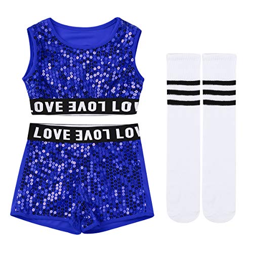 Yeahdor Kids Girl's Sequins Jazz Hip Hop Dance Outfit Cheerleading Stage Costume Dancewear