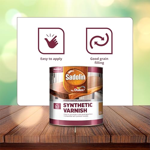 Image of Sadolin by Dulux | Synthetic Varnish Wood Finish | Water resistant, all weather durable and long lasting | Wood Polish with excellent scratch, stain, and crack resistance, 4 Litres
