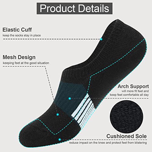 Image of No Show Socks Womens Cushioned Low Cut Invisible Footies for Running Athletic Gym Ankle Socks 6 Pairs