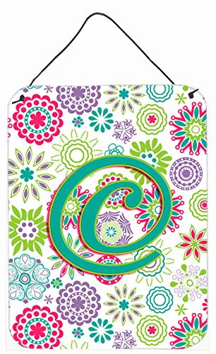 Letter C Flowers Pink Teal Green Initial Wall and Door Hanging Prints