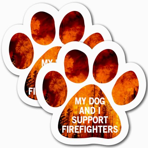 Image of My Dog and I Support Firefighters Car Magnet 5 Inch, 2 Pack, Dog Lover Gift | Heavy Duty Magnetic Decal for Cars, Trucks and SUVs or Any Magnetic Surface, Made in USA