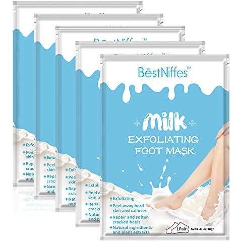 Foot Peel Mask-(5 Pack) Exfoliating Foot Masks, Natural Exfoliator for Dry Dead Skin, Callus, Repair Rough Heels for Men Women (Milk) Cover