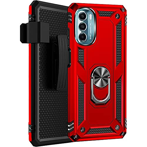 SaharaCase Military Kickstand Series Case Cover for Motorola Moto G 5G (2022) - Holder/Kickstand/Belt Clip - Rugged Protection Anti-Slip Grip Slim Fit (Red)