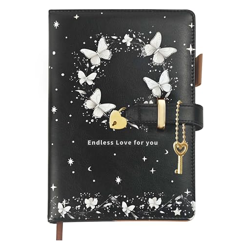 Qefuna journal avec cadenas cœur et papillon UV – Carnet A5 pour filles et adultes, 200 pages (100 g/m²), ligné 8 mm, porte-stylo, marque-page – Idée...