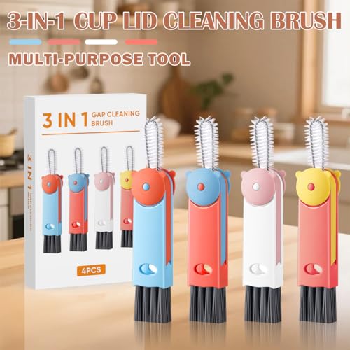 Image of 3 in 1 Cup Lid Cleaning Brush, Multifunctional Crevice & Gap Cleaner for Water Bottles, Insulated Cups and Tumblers, Deep Cleaning Tool for Home & Kitchen, Portable Travel Lid Cleaner Set (4 PCS)