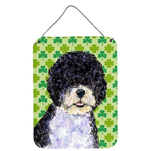 Caroline's Treasures SS4421DS1216 Portuguese Water Dog St. Patrick's Day Shamrock Wall or Door Hanging Prints Aluminum Metal Sign Kitchen Wall Bar Bathroom Plaque Home Decor Front Door Plaque, 12x16,