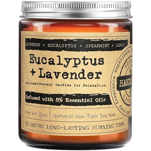 KOTKAS Lavender Eucalyptus Scented Candles – 8oz Natural Scented Soy Candles for Home Non Toxic Aromatherapy Lavender Candles Gifts for Women Bath Relaxing Calming Soothing Relaxation Stress Relief