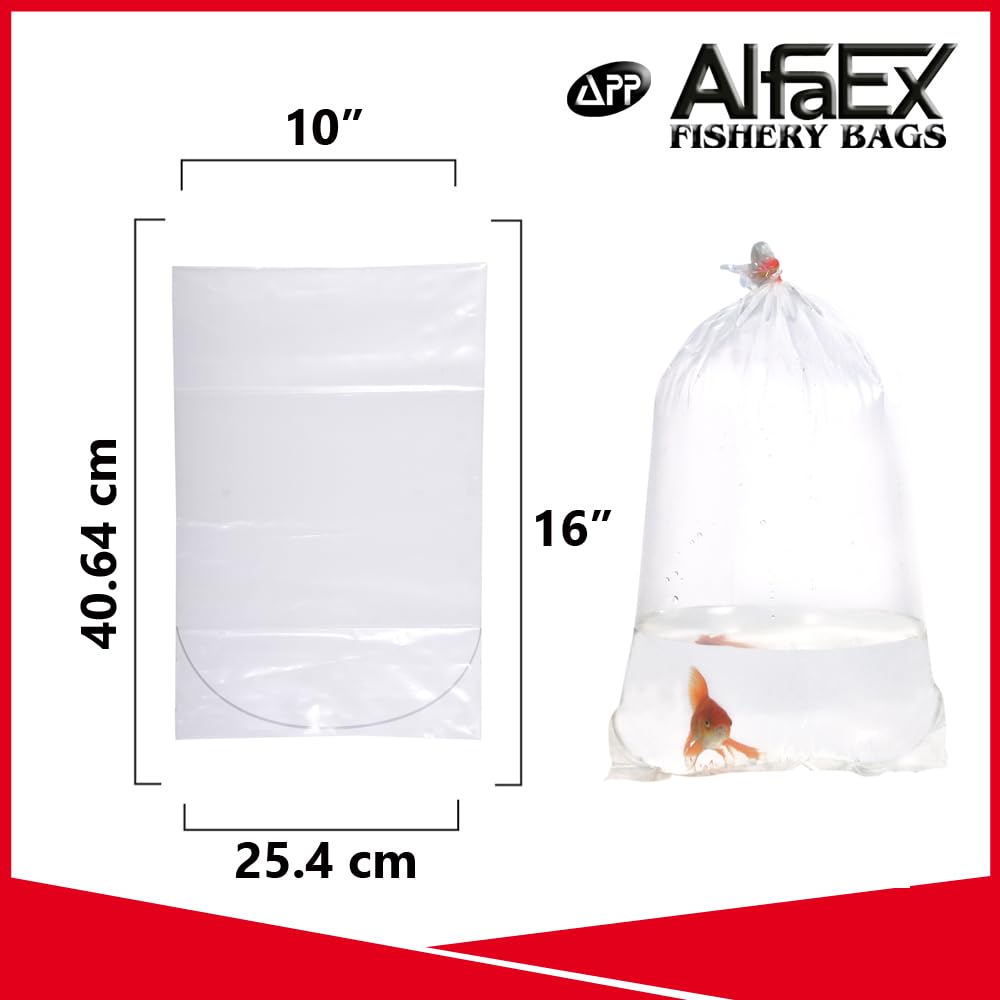 AlfaEx Fishery Bags, 10" x 16" Leak Proof, Rounded Bottom, Clear Plastic Fish Bags for Tropical & Marine Fish Transport - Image 2