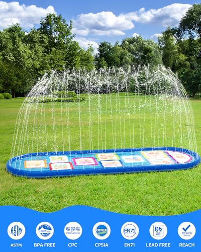 LADER Splash Pad Sprinkler for Playing, Thicken Sprinkler & Splash Water Game Play Mat, 114\" x 39\", Summer Outdoor Backyard Water Toys Gifts, Splash Pad Water Game Toys for Kids 4-8 Age 3+ Boys Girls