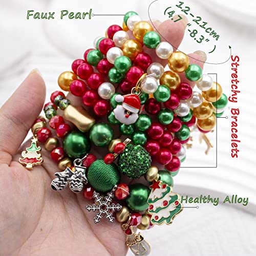 Yomlry Christmas Bracelet Bulk Christmas Charm Jingle Bell Bracelets Santa Snowflake Christmas Tree Beaded Bracelets For Girls Stretchy Xmas Holiday Bracelets Christmas Jewelry For Party Favors 9Pcs Bead #TOP2