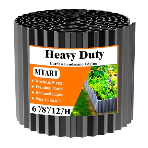 MTART Metal Garden Edging for Landscaping, Sturdy Corrugated Edging Border for DIY Flower Bed, Lawn and Landscape Edging (Black, 8'×20Ft)