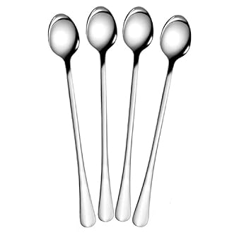 Dynore Premium Stainless Steel Long Handle Soda & Milkshake Spoons – 8 Inch Multipurpose Stirring, Horlicks & Bar Spoon Set (Pack of 4)