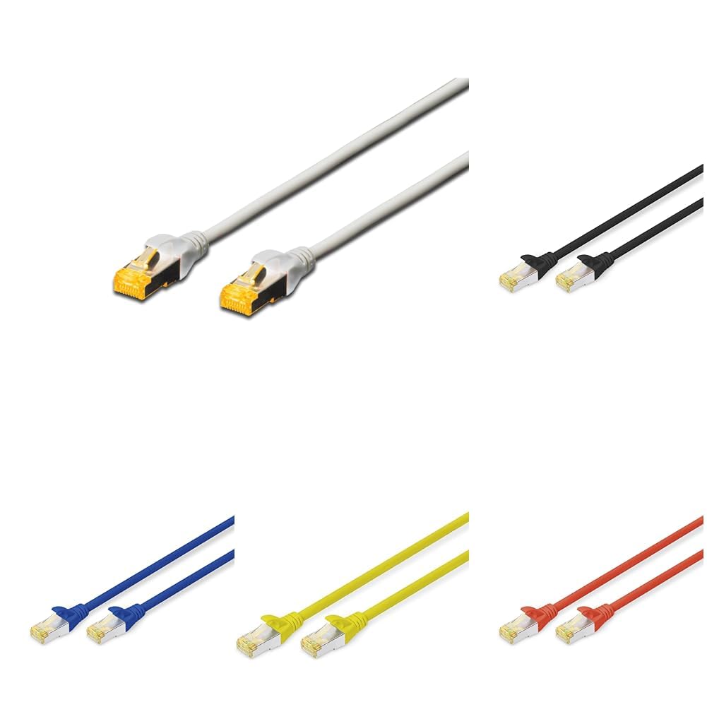 DIGITUS Set: Cavo di rete Cat 6A - 10m - 10 pezzi - RJ45 maschio - S/FTP schermato - Cavo Ethernet, cavo LAN - compatibile Cat 6 e Cat 7-2x Grigio / 2x Nero / 2x Rosso / 2x Giallo / 2x Blu