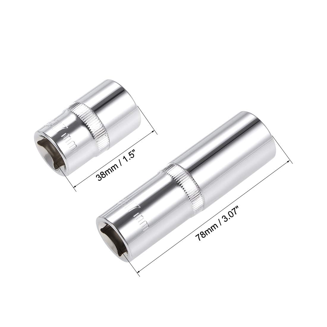 TOP-VIGOR 2Pcs 1/2-Inch Drive by 17mm Deep and Shallow Socket, Cr-V Drive Socket, 6-Point, Metric for Auto Repairing and Household - Image 2