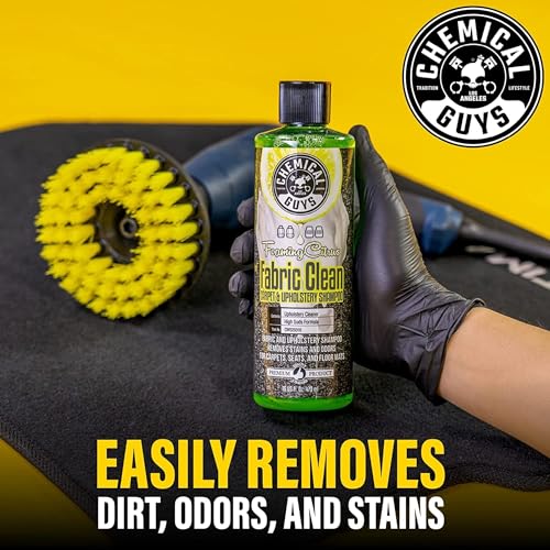 Image of Chemical Guys, Citrus Foaming Fabric & Carpet Cleaner Drill Brush, 16 oz | Lifts coffee, food and pet stains and odors from carpet, mats and upholstery, drill brush agitates, citrus scent
