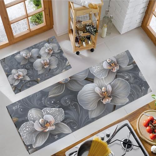 Alfombras de cocina antideslizantes juego de 2 piezas gris lavables para evitar resbalones 2