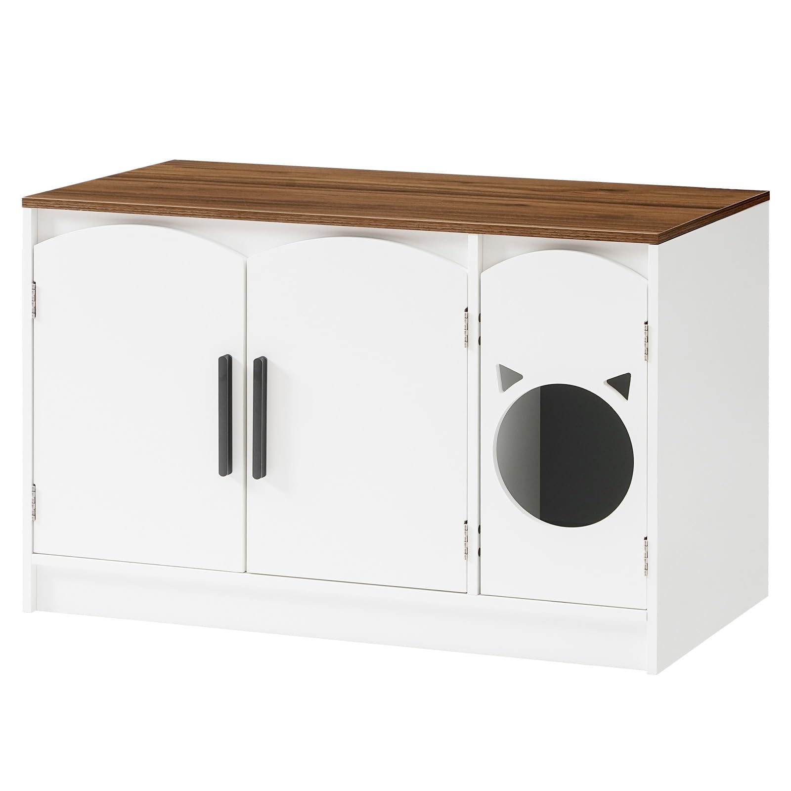 HOOBRO Mueble Arenero para Gatos, Caja de Arena Oculta, Armario Moderno de Madera de Ingeniería, Caseta Doble para Gatos con Diseño de Cabeza, Blanco y Nogal EWH51MW01