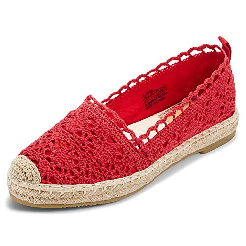 Jenn Ardor Espadrille Sneakers for Women: Hollow Canvas Casual Flats Classic Slip-On Comfortable Shoes (8 B(M) US (24.5CM), Red)